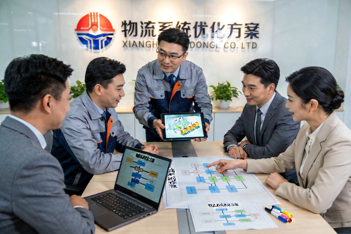 工程师在客户现场进行物流系统方案设计与讨论